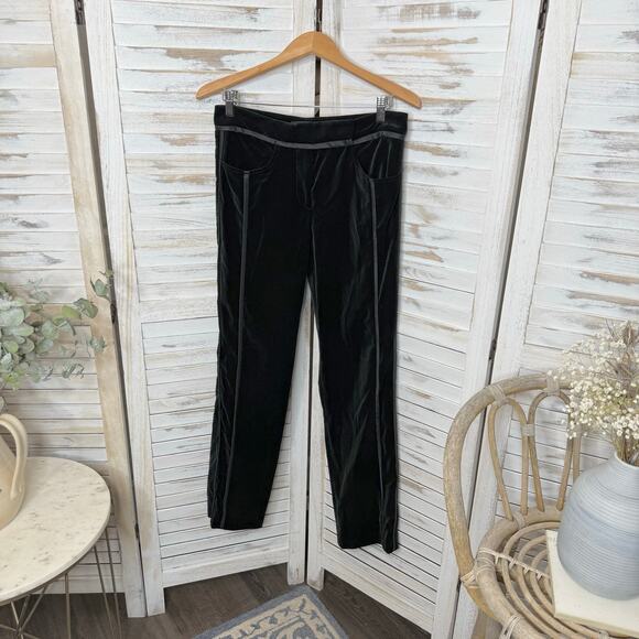 DEREK LAM Women's 6 Black Velvet Straight Leg Tuxedo Stripe Pant MADE IN ITALY - Picture 5 of 12